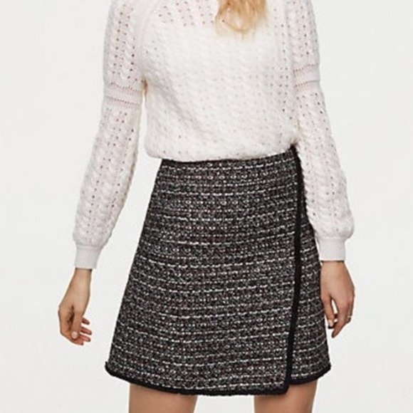 LOFT Fringe Tweed Faux Wrap Skirt - Picture 1 of 4